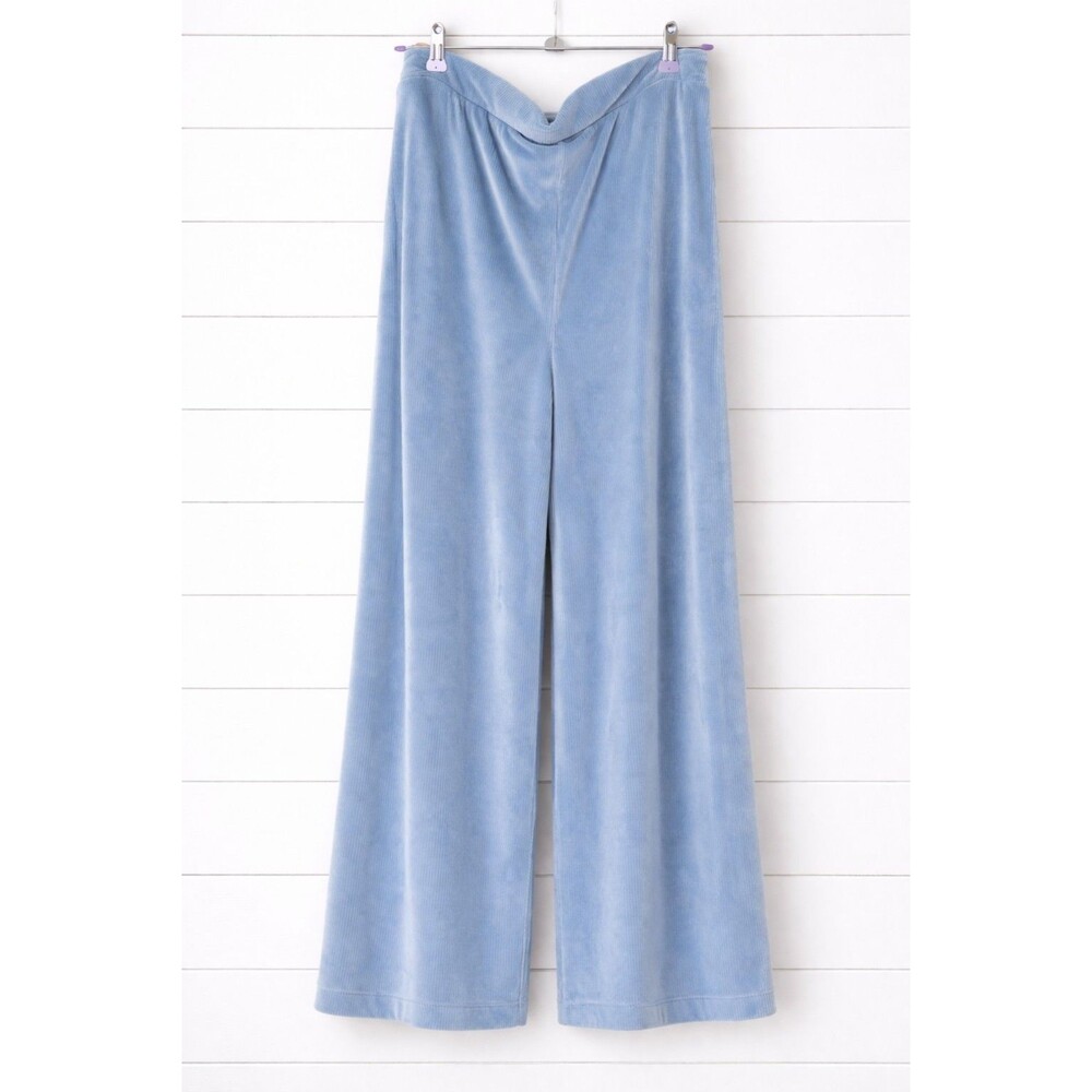 Lou & Grey Blue Gray Velour Ribbed  Wide Leg Pants Pull-On Faux Fur Lined XL